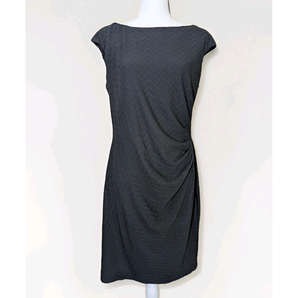 Chaps Dress Womens 14 Black Sleeveless Sheath Knee Length Textured Knit Zip